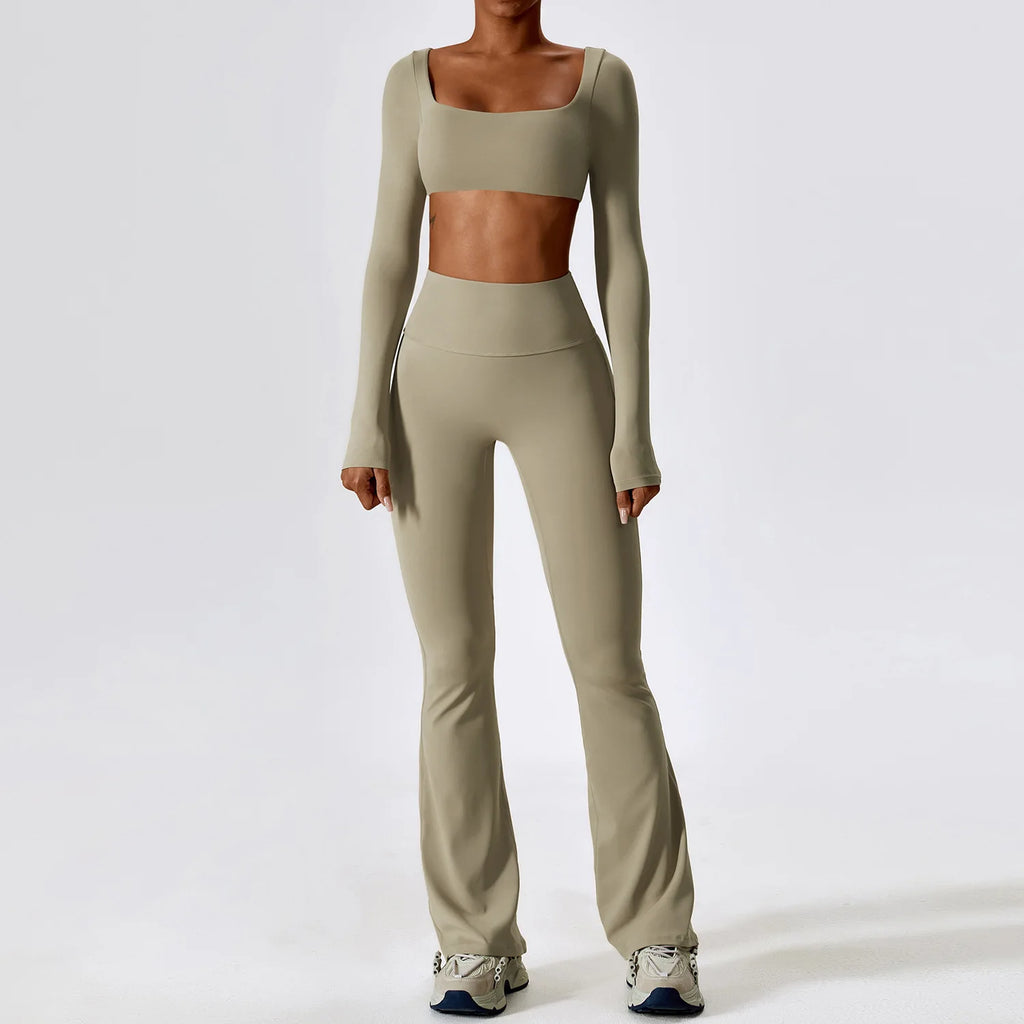 Yoga Set 2PCS Seamless Women Sportswear Workout Clothes Athletic Wear Gym Legging Fitness Bra Crop Top Long Sleeve Sports Suits - Matrix-studios.com