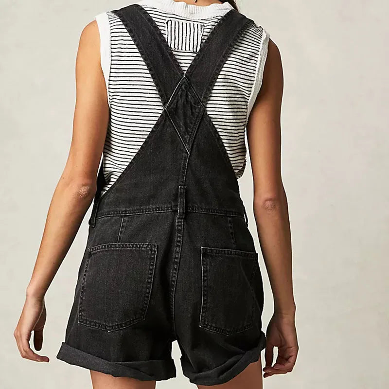 Y2K Vintage Black Denim Rompers Women Sleeveless High Waist Jeans Playsuits Korean Fashion Chic Jumpsuits Overalls Baggy Shorts - Matrix Studios
