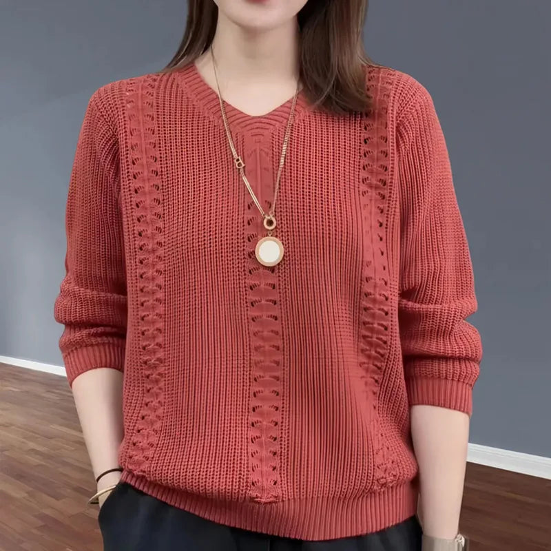 V-neck Knitted Sweater Autumn Popular Women's Clothing Foreign Style Inside with Solid Color Bottoming Shirt Top Jumpe Homme - Matrix Studios
