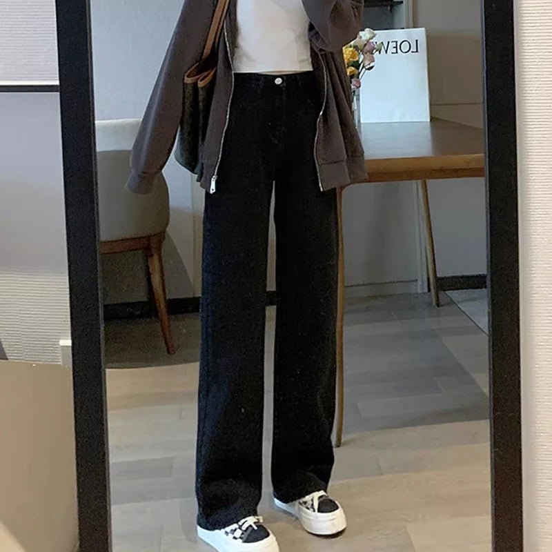 Woman Vintage Wide Leg Jeans Girls High Waist Pants Female Fashion Black Black Grey Retro Blue Light Blue Pink Denim Trousers - Matrix-studios.com