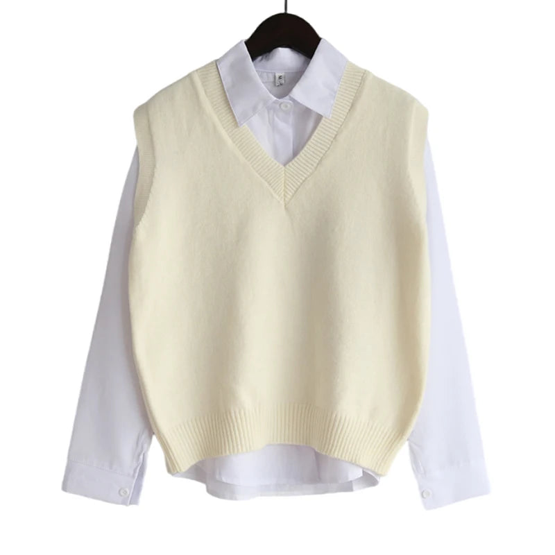 Fall Winter Sweater Vest Women 2026 Korean Fashion V Neck Sleeveless Knitted Pullover Waistcoat Female Loose Spring Jumper - Matrix Studios