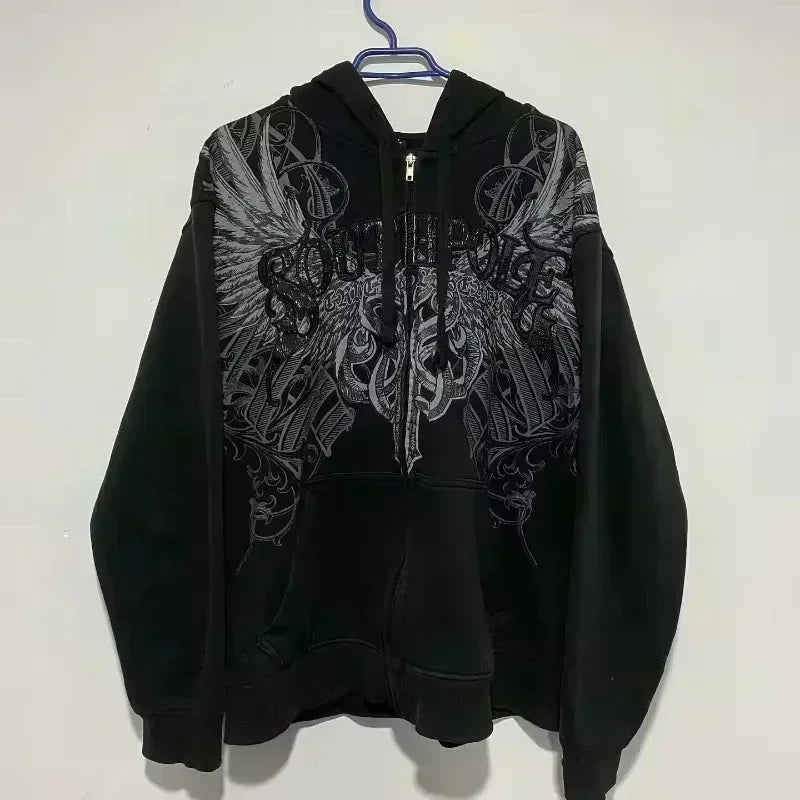 Korean Fashion Simple Gray Double Sided Oversized Zipper Hoodie Women Y2K New Harajuku Gothic Casual Joker Couple Sweatshirt - Matrix Studios
