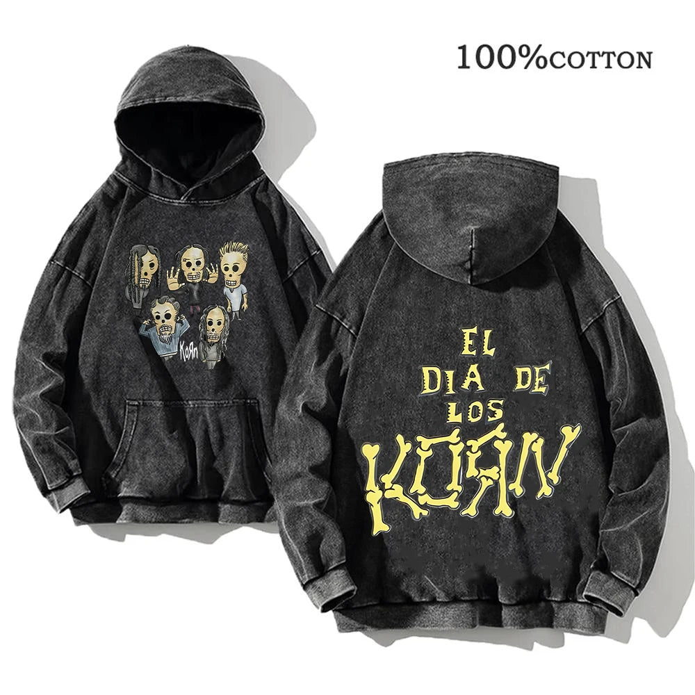 Korn Rock Band World Tour Hoodies Vintage Washed Men's Sweatshirts Cotton Hip Hop Streetwear Hooded Pullover Loose Y2K Tops - Matrix Studios