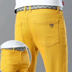 Men's Colorful Denim Stretch Stretch Jeans New Elastic Yellow Pink Red Slim Male Clothing Simple Business Denim Trousers - Matrix Studios