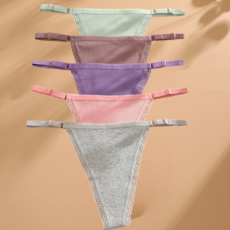 FINETOO 5PCS/Set Sexy G-string Panties Cotton Women's Underwear  Adjustable Waist Girl Female Pantys Bikini Lady Thongs Lingerie - Matrix Studios