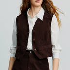 TOYOUTH Women Sleeveless Jacket 2025 Autumn New Retro Old Money Corduroy Slim Waist Short Tank top - Matrix Studios