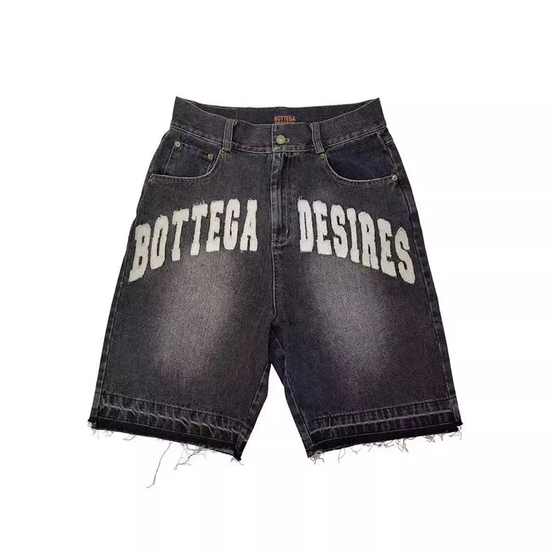 American Style Harajuku Retro Denim Shorts with Letter Embroidery Oversized Jeans Men Y2k Loose Casual Versatile Shorts Woman - Matrix Studios