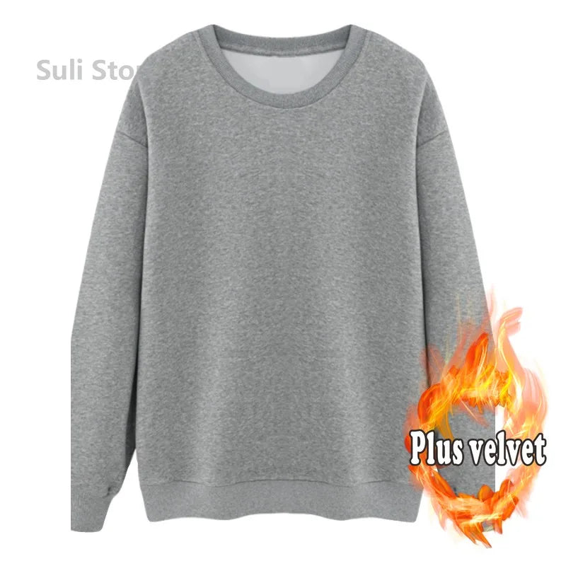 2026 Burgundy 500g Heavyweight Fleece-Lined Crew Neck Sweatshirt Unisex Autumn Winter Base Shirt Pullover Loose Top - Matrix Studios