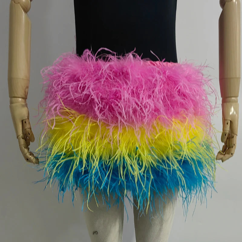 Real feather mini skirt, elastic waist sexy clothing, club, party dance party carnival short skirt can be customized in size - Matrix Studios