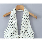 YENKYE French Style Retro Polka Dot Deep V Halter Dress Women Sexy Backless A-line Slim Sweet Elegant Mini Dresses Summer Robe - Matrix-studios.com