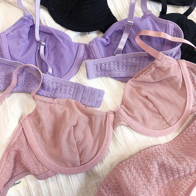 Summer 6 Color Women Underwear Sexy French Bralette Push Up Bra Set Ultra Thin Thread Fabric Breathable Lingerie With Thong Sets - Matrix-studios.com