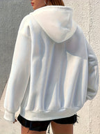 Women's Hoodie - Cozy Brown Zip-Up with White Print Casual Long Sleeve Sweatshirt  Drop Shoulder Design Relaxed Fit Winter W - Matrix Studios