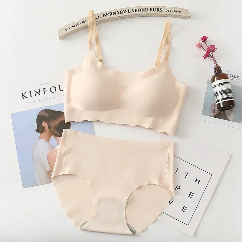 Seamless Bralette Set Strappy Camisole No Underwire Comfortable Sleep Yoga Sports Bra Panties Combo - Matrix-studios.com
