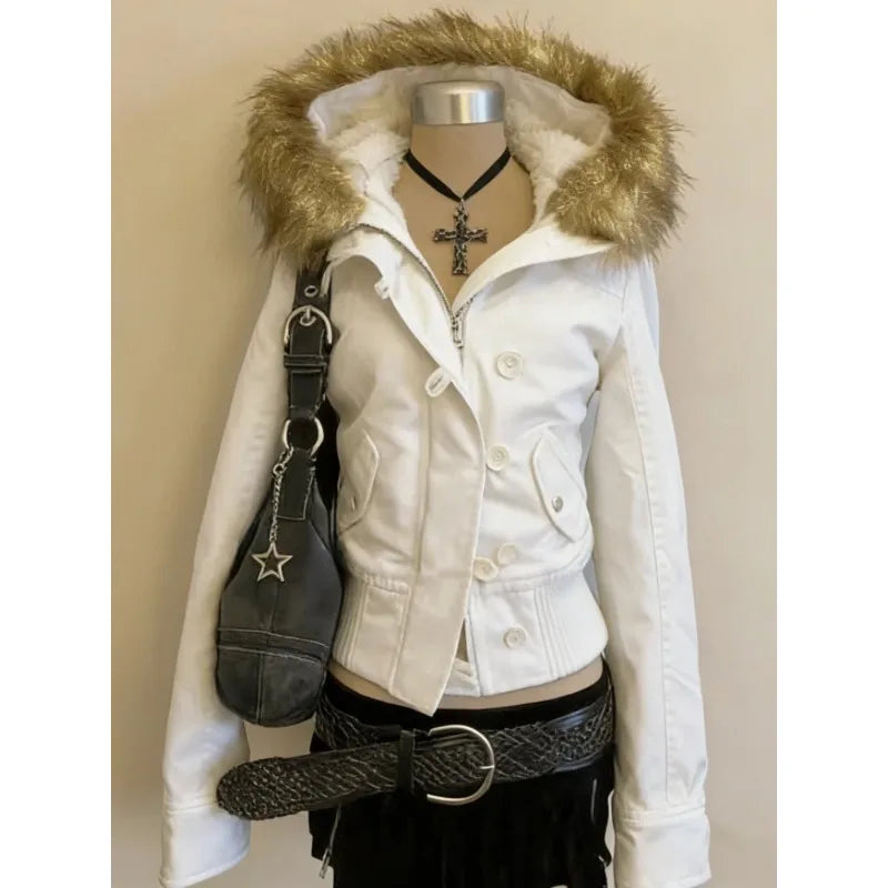 Subculture Gothic Women Coats with Hoodies Vintage Korean Harajuku Black Jackets Faux Fur Coat Female Loose Casual Sweatshirt - Matrix Studios