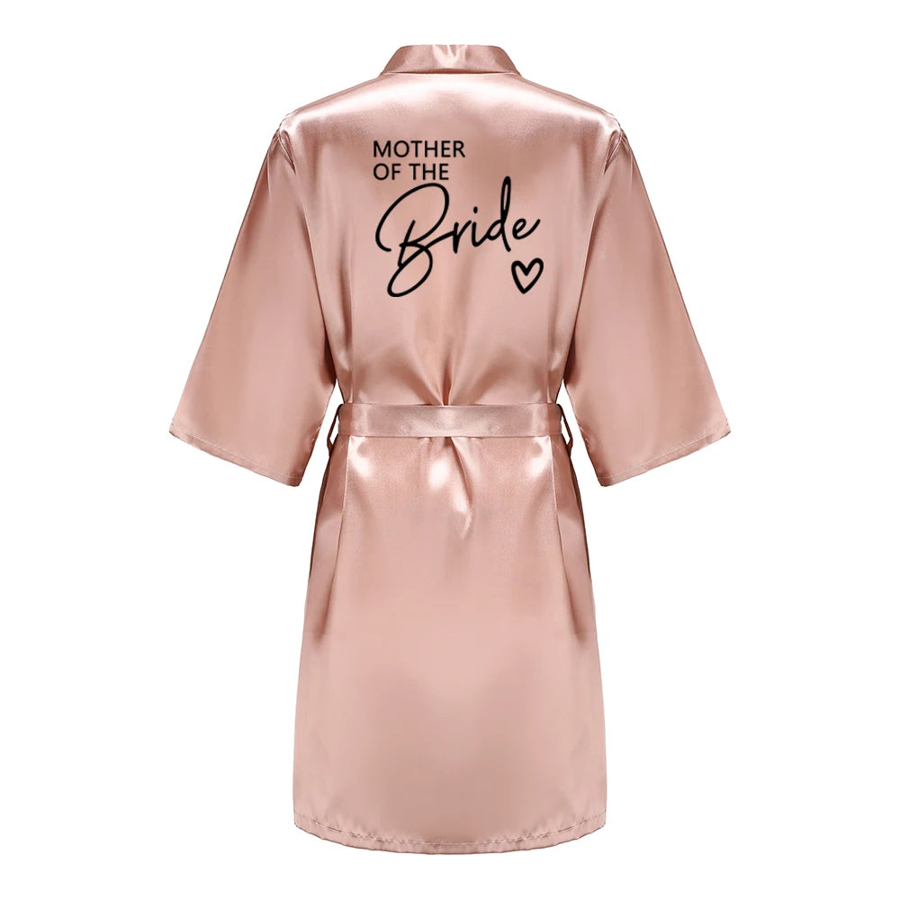 Wedding Party Team Bride Robe With Black Letters Kimono Satin Pajamas Bridesmaid Bathrobe SP003 - Matrix-studios.com