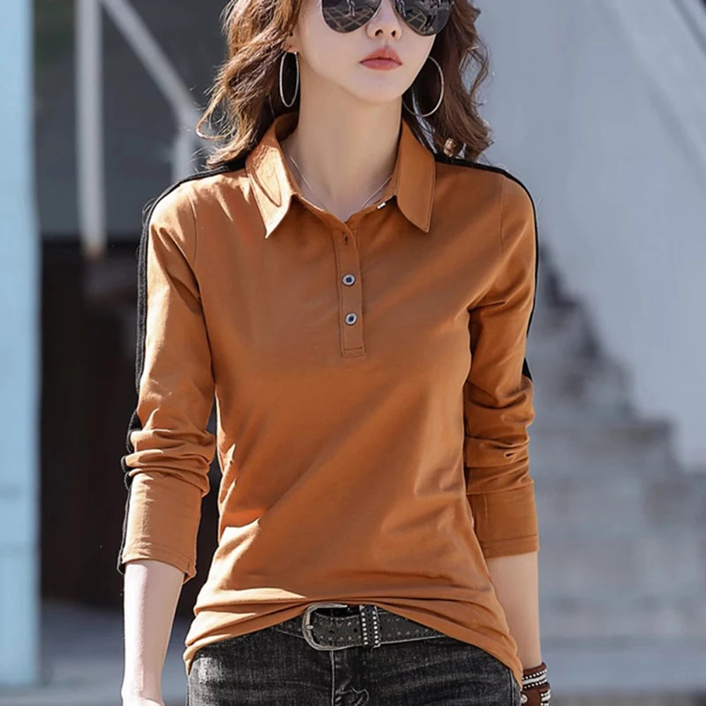 European Station Long sleeved T-shirt Women's Summer New Fashion Light Luxury Pure Cotton Polo Neck Casual Large Size Loose Top - Matrix-studios.com