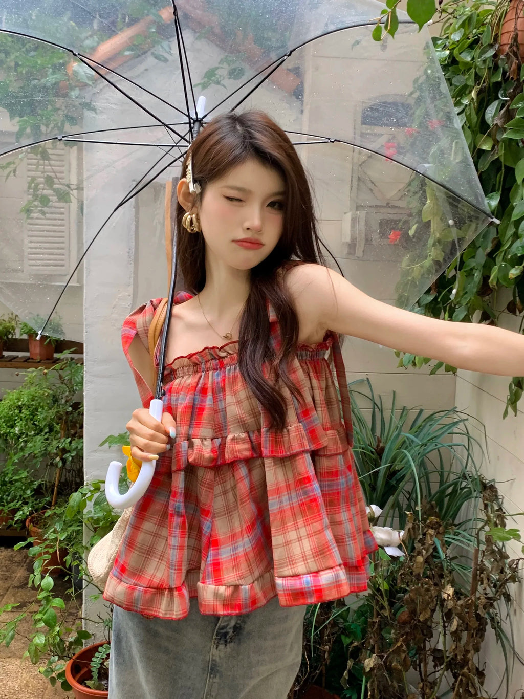 Y2K Hot Women Summer Acubi Japan Vintage Gyaru Tanks & Camis Lace Up Green Crop Top Plaid Strap Sleeveless Tank Tops Clothes - Matrix-studios.com
