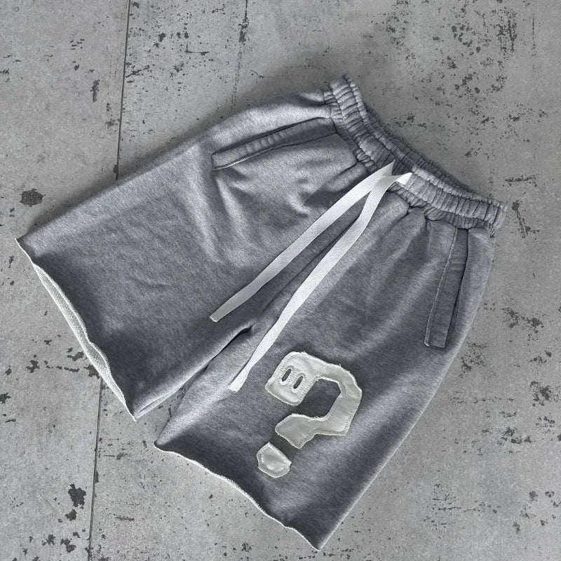Y2K casual shorts trend symbol patchwork drawstring shorts solid color retro Harajuku hip hop men women fine fabric street wear