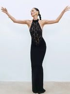 Lace Patchwork Dresses For Women Fashion Sexy Streetwear Solid Sleeveless Tank Sheath Hip Wrap Long Vestidos Robe Female Elegant - Matrix-studios.com