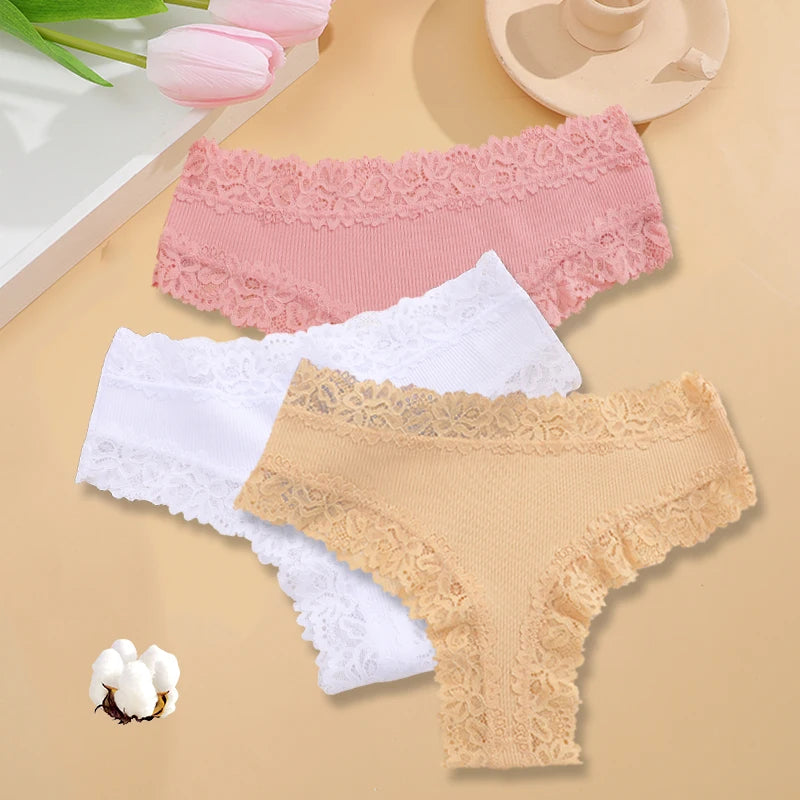 3PCS/Set Women Sexy Lace Panties Cotton Seamless Brazilian Panties Female Sexy Low Rise Soft Underwear G-String Lingerie S-XL - Matrix Studios