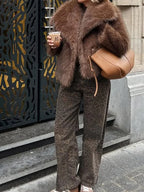 Brown Fluffy Fur Jacket Women's Casual Lapel Loose Long Sleeves Thicken Warm Short Coat 2025 Winter New Lady Commute Streetwear - Matrix Studios