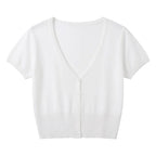 Outerwear Jerseys Summer Cardigan Women Cropped Blouses Korean Fashion Style Cute V-neck Women's Coat Black Bolero Woman Basic - Matrix Studios