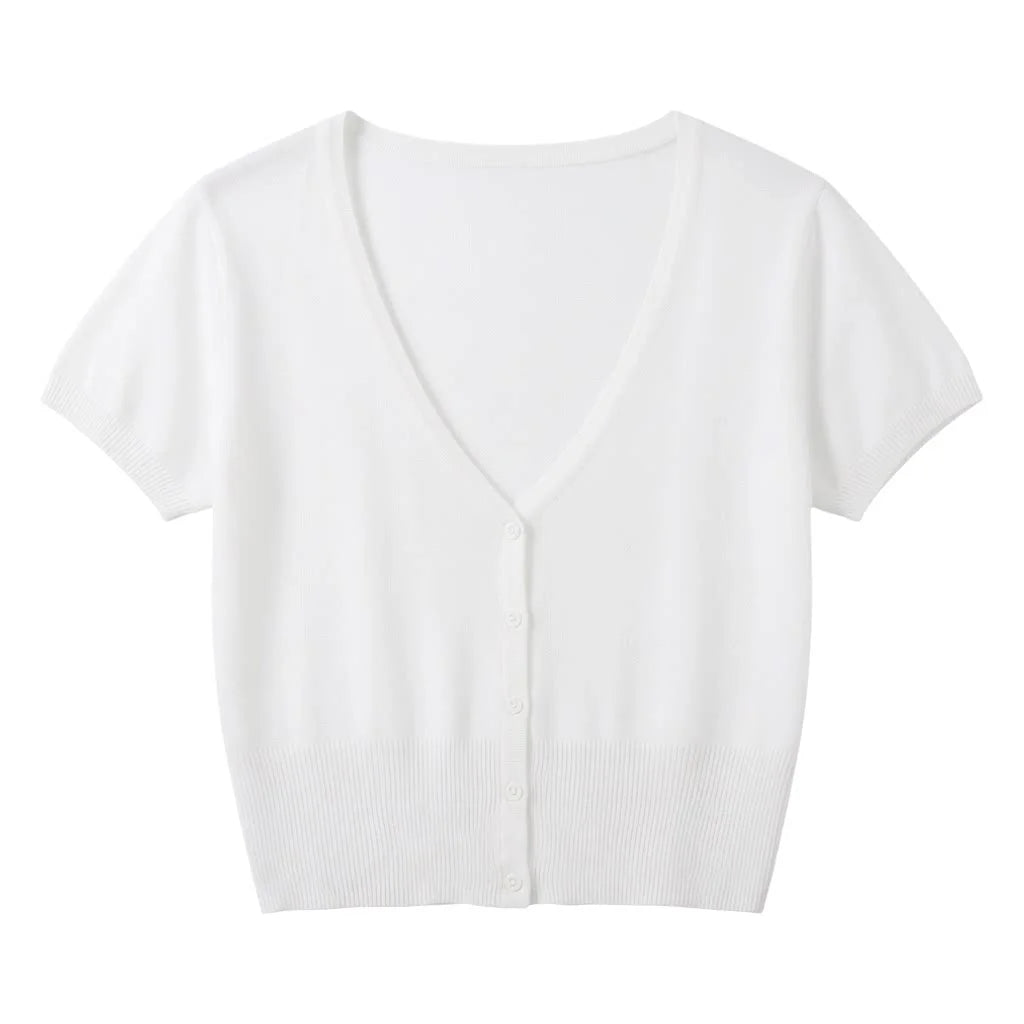 Outerwear Jerseys Summer Cardigan Women Cropped Blouses Korean Fashion Style Cute V-neck Women's Coat Black Bolero Woman Basic - Matrix Studios