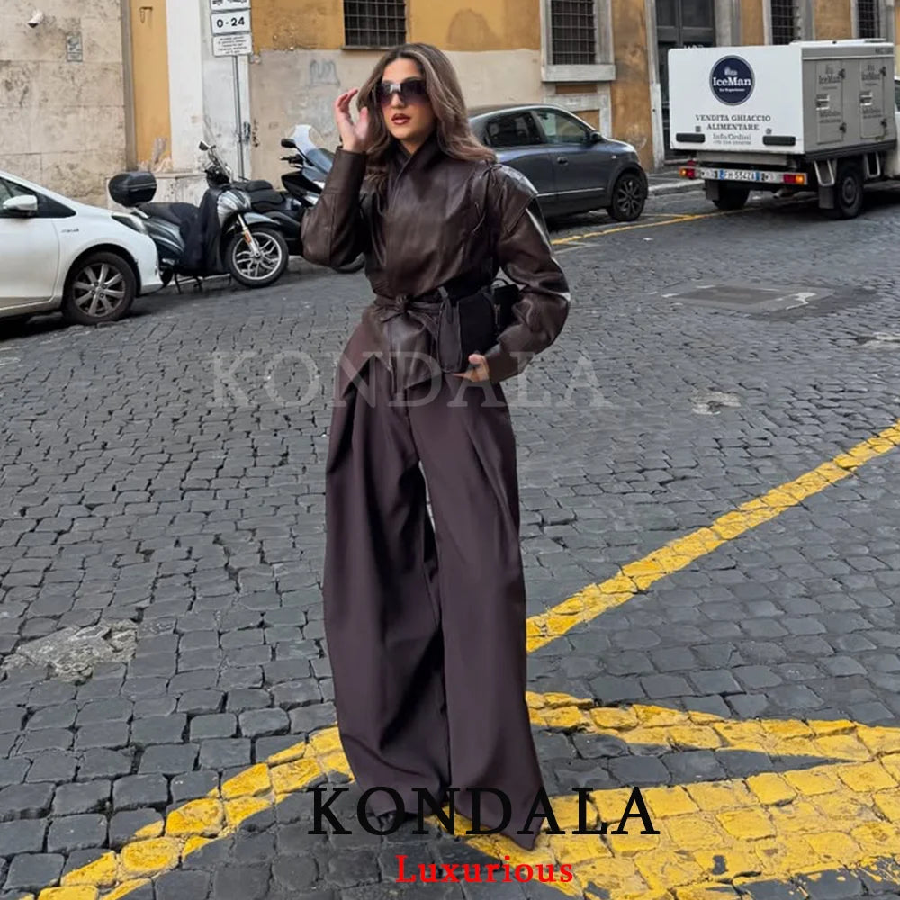 KONDALA Casual Chic Wide Leg Pants Women Office Lady Pockets Pleated Long Trousers Fashion 2026 Spring Summer Streetwear Pants - Matrix-studios.com
