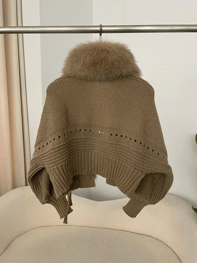 2024 Winter New Fashion Knitting Cardigan Placket Coat Women Casual Real Fox Fur Coat Short Warm Knitted Jacket with Natural Fur - Matrix Studios