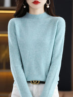 Fashion 100% Wool Sweater Women's Mock-Neck Knitwear Cashmere Pullovers Autumn Winter Long Sleeve Jumpers Clothing Tops - Matrix Studios