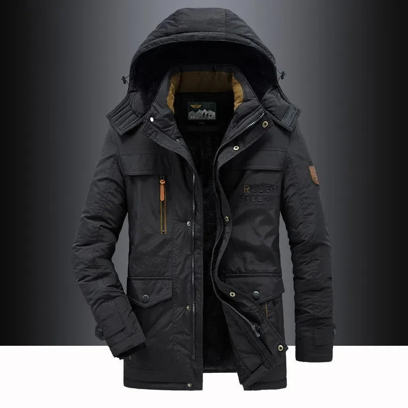 New Winter Men Hooded Parkas Casual Long Down Jackets Fleece Warm Tooling Jackets Good Quality Male Outdoors Winter Coats Size 5 - Matrix Studios