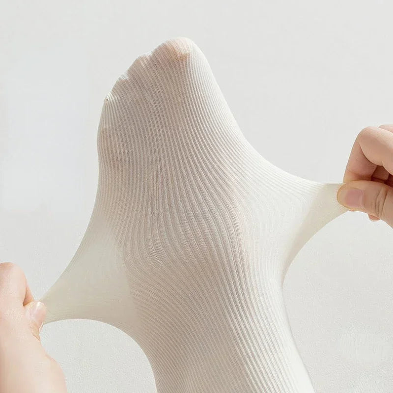 10 Pairs Kawaii Women's Ice Silk Socks - Medium Tube Solid Color Stacked Style, Breathable & Soft Casual Socks - Matrix Studios