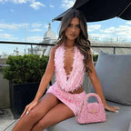 Avrilyaan Colorful Diamond Pattern Sequin Slit Sexy Dress Women 2025 Elegant Party Dress Backless Mini Summer Dress Vestidos - Matrix-studios.com