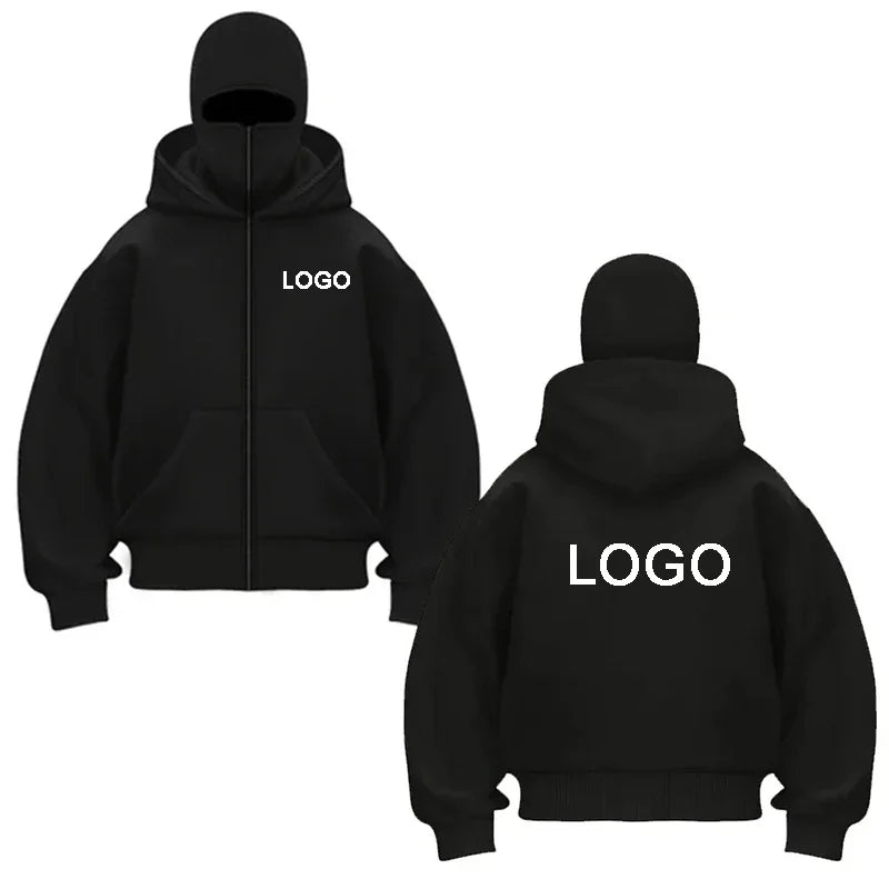 Customized Double-hooded Zipper Hoodies Men Personality Printed Long Sleeve Zip Up Sweatshirts Women Ninja Mask Pullovers Jacket - Matrix Studios