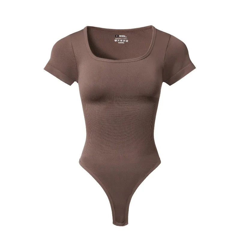 Women Plus Size Square Neck Short Sleeve Bodysuit Tummy Control Body Shaper Seamless Slimming Fashion Shapewear Jumpsuit - Matrix Studios