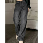 Women Fashion Loose Jeans Female High Waist Streetwear Designer Wide Leg Trousers Female Classic Gray Goth Straight Leg Pants - Matrix-studios.com