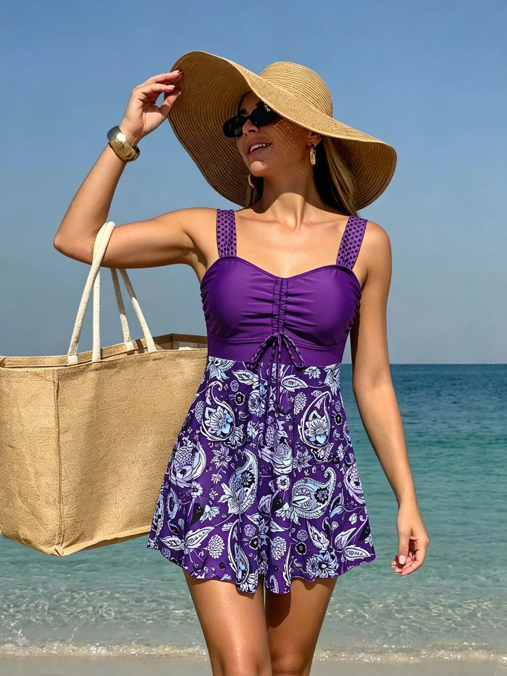 Black Dots Print Tankini Set 2026 New Two Pieces Swimsuits Plus Size Swimwear Women Bathing Suits Beachwear Bikini Swimdress - Matrix-studios.com