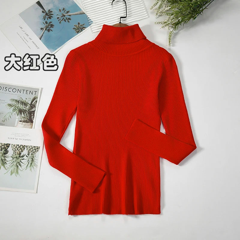 2026 Simple Women Turtleneck Sweater Winter Fashion Pullover Elastic Knit Ladies Jumper Casual Solid Black Female Basic Tops - Matrix Studios