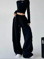 Y2K Harajuku Wide Leg Sweatpants Women Streetwear Baggy Oversize Gray Sports Pants High Waist Drawstring Casual Joggers Trousers - Matrix-studios.com