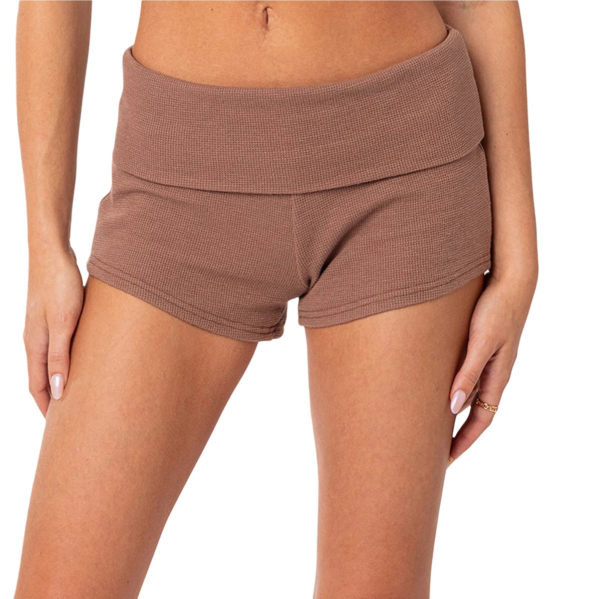 Summer Slim Yoga Shorts Women Casual Solid Color Fold Over Low Waist Lounge Shorts - Matrix Studios