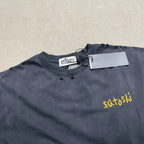 Good Quality Damaged Hole Oversized Tee Logo Embroidery Satoshi T-Shirt Washed Brown Black T Shirt Man - Matrix-studios.com