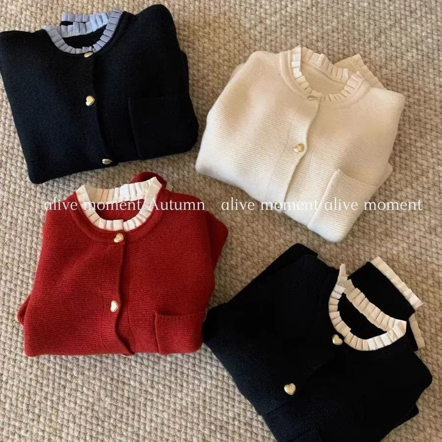 Women's Clothing 2025 Autumn New Love Button Knitted Cardigan Jacket Lazy Style Sweet Fashion Sweater Tops - Matrix Studios
