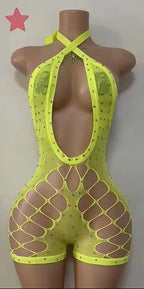 FAGADOER Sexy Hollow-out Rhinestone Patchwork Bodycon Rompers Woman Halter Sleeveless Backless Jumpsuits Female Party Clubwear - Matrix Studios