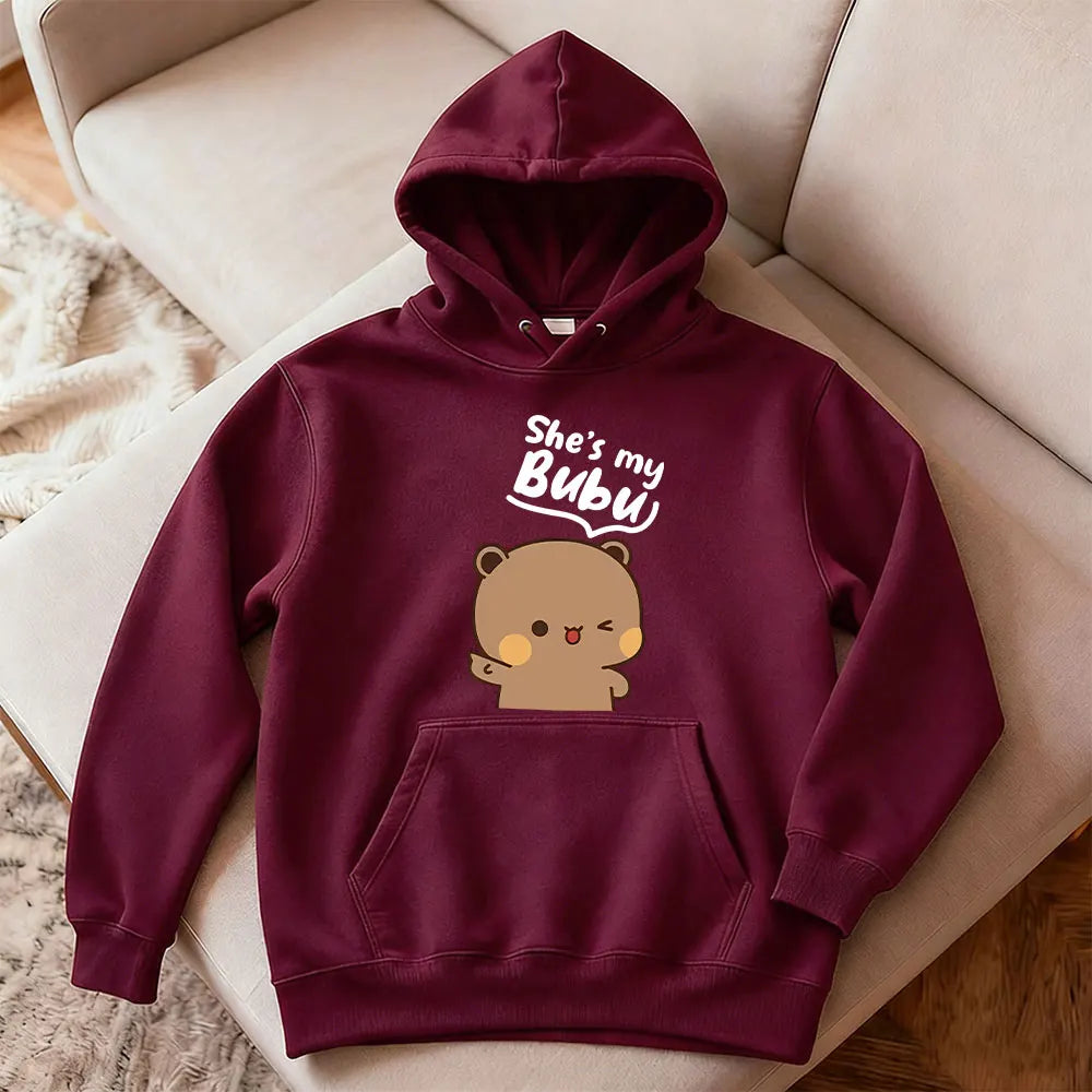 Bubu Dudu Bear Couple Hoodies Matching His and Hers Outfit Casual Cute Couple Outfits Fall Winter Men Women Daily Life Apparel - Matrix Studios
