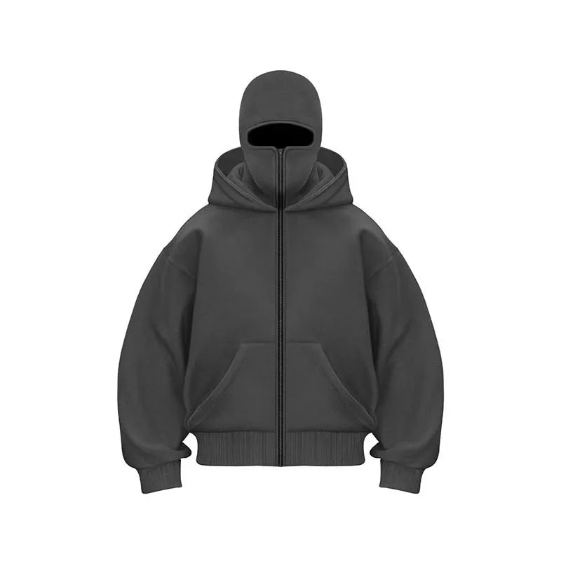 Men and women Y2K Gothic Harajuku winter new item double hooded sweatshirt men's hooded mask zipper sportswear - Matrix Studios