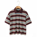 2025 Summer Ladies Polo Shirts Woman Long Sleeve Crop Top Striped Vintage Clothes Polo Shirts Mujer Streetwear Casual Tops Brown - Matrix-studios.com