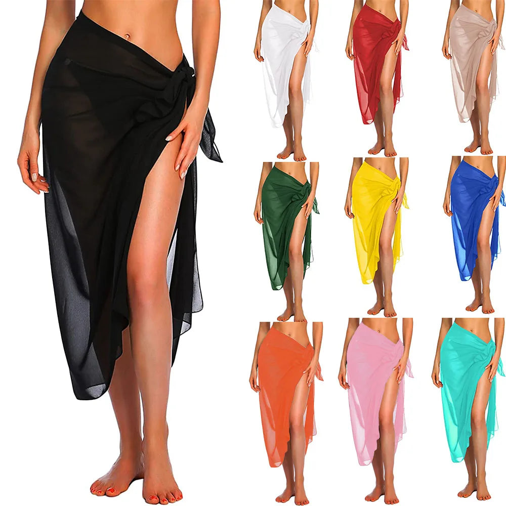 Womens Long&Short Sarong Swimsuit Coverups Summer Beach Bikini Wrap Sheer Short Skirt Scarf for Swimwear Cover-ups - Matrix Studios