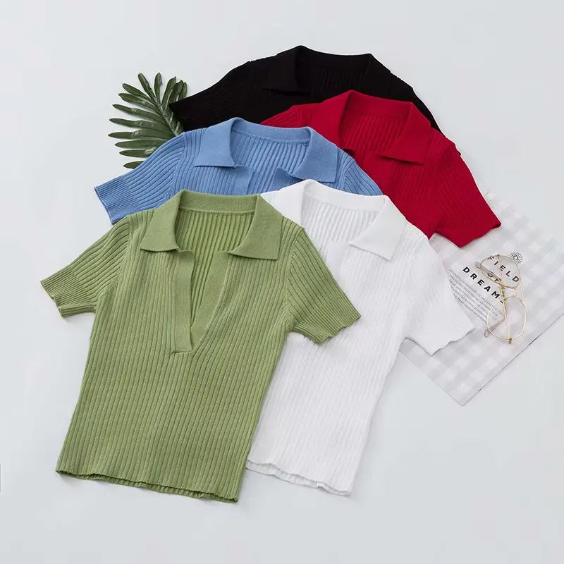 Summer ladies polo shirt women shorts short sleeve white solid cropped polo shirts mujer streetwear - Matrix-studios.com