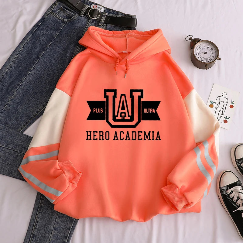 Harajuku Anime Manga UA My Hero Academia Logo Hoodies Sweatshirt Men Long Sleeve Streetwear Women Patchwork Winter Sweatshirts - Matrix Studios