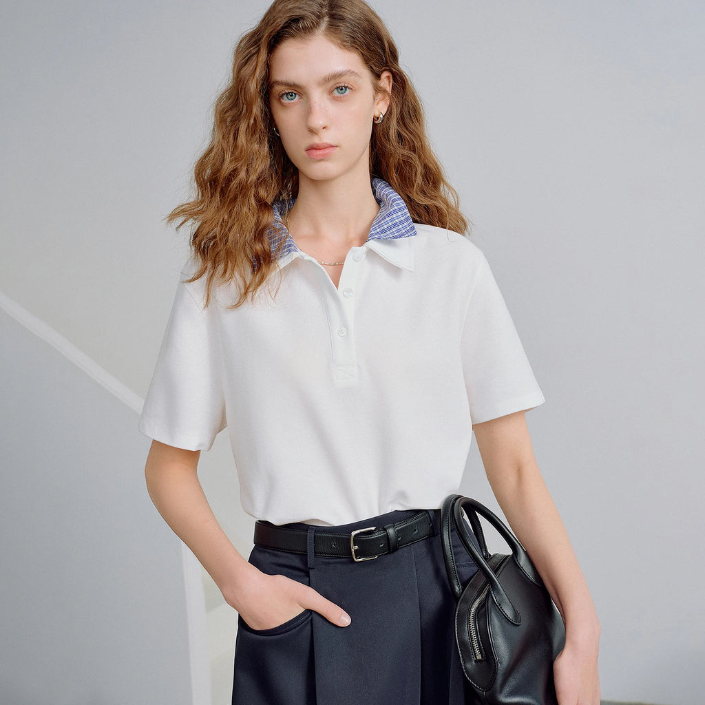 TOYOUTH Women Piqué Cotton Tees 2026 Spring New Double Collar Niche Design Loose Polo Tops - Matrix-studios.com